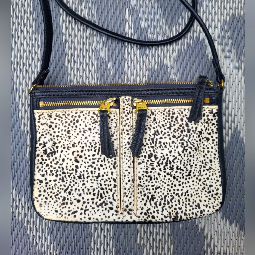 Fossil Erin Snow Leopard Leather + Calf Hair Crossbody Bag